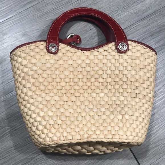 Brighton HandBag With Flowers Red Straw & Leather Tote 13"L x 5"W x 9"H - Picture 5 of 12